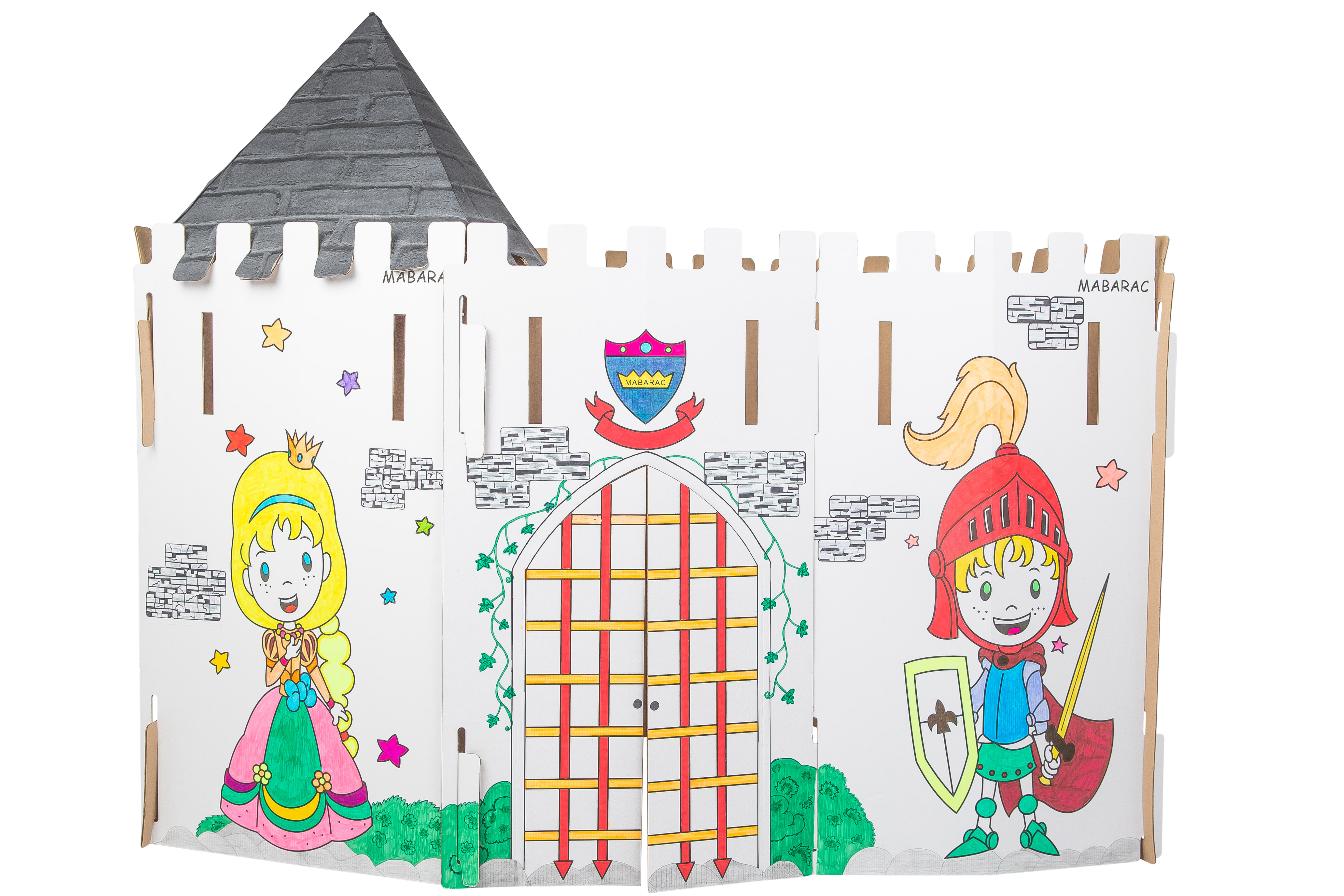 Château modulable Mabarac décoré en carton avec un toit