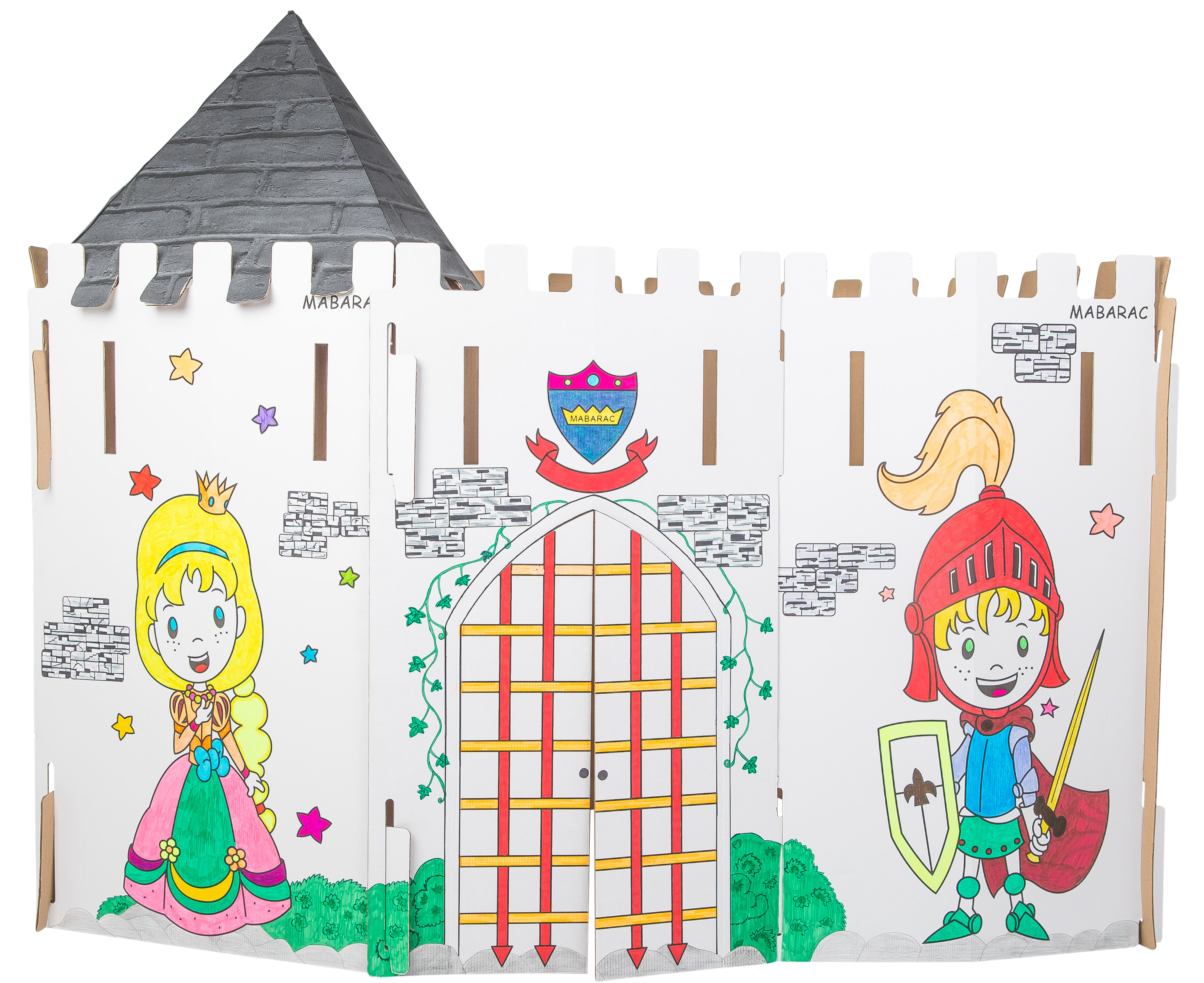 Château modulable Mabarac décoré en carton avec un toit